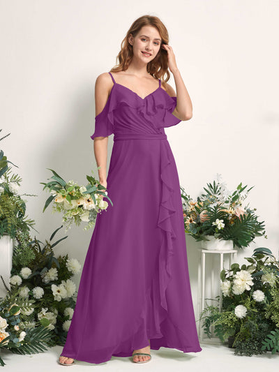 Carlyna Robe Trapèze Épaule Dénudée Longueur ras du sol Mousseline Demoiselle d'honneur Violet #couleur_violet