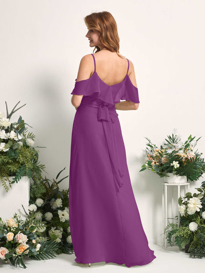 Carlyna Robe Trapèze Épaule Dénudée Longueur ras du sol Mousseline Demoiselle d'honneur Violet #couleur_violet