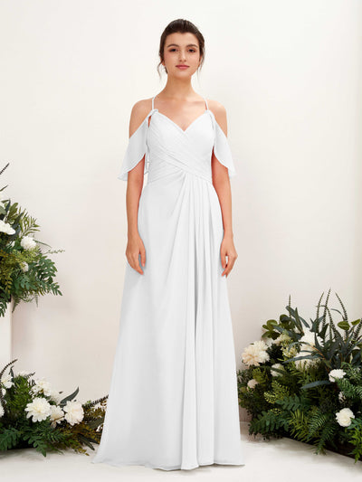 Carlyna Robe Trapèze Épaule Dénudée Longueur ras du sol Robes de demoiselle d'honneur Blanc #couleur_blanc