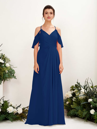 Carlyna Robe Trapèze Épaule Dénudée Longueur ras du sol Robes de demoiselle d'honneur Bleu Roi #couleur_bleu-roi