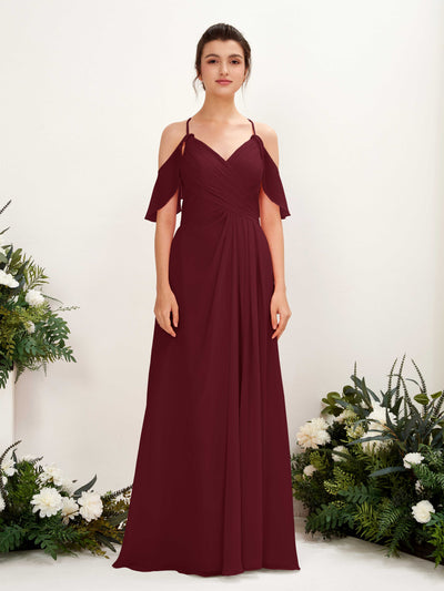 Carlyna Robe Trapèze Épaule Dénudée Longueur ras du sol Robes de demoiselle d'honneur Bordeaux #couleur_bordeaux
