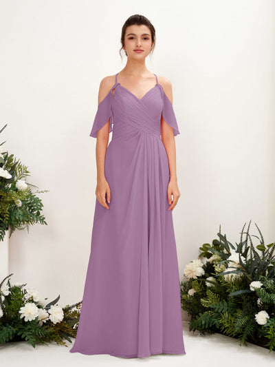 Carlyna Robe Trapèze Épaule Dénudée Longueur ras du sol Robes de demoiselle d'honneur Brume Orchidée #couleur_brume-orchid-e