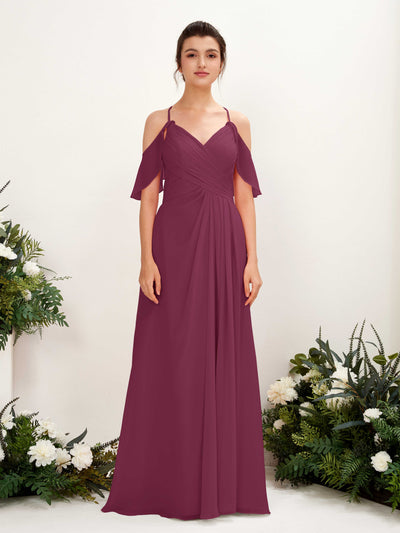 Carlyna Robe Trapèze Épaule Dénudée Longueur ras du sol Robes de demoiselle d'honneur Chianti #couleur_chianti