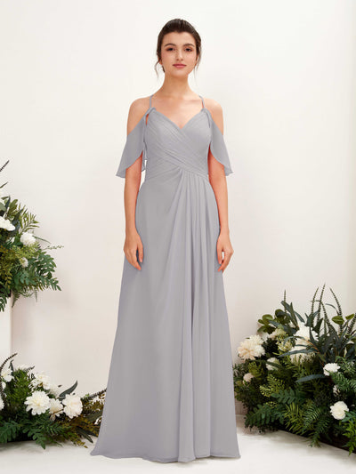 Carlyna Robe Trapèze Épaule Dénudée Longueur ras du sol Robes de demoiselle d'honneur Gris Boussole #couleur_gris-boussole