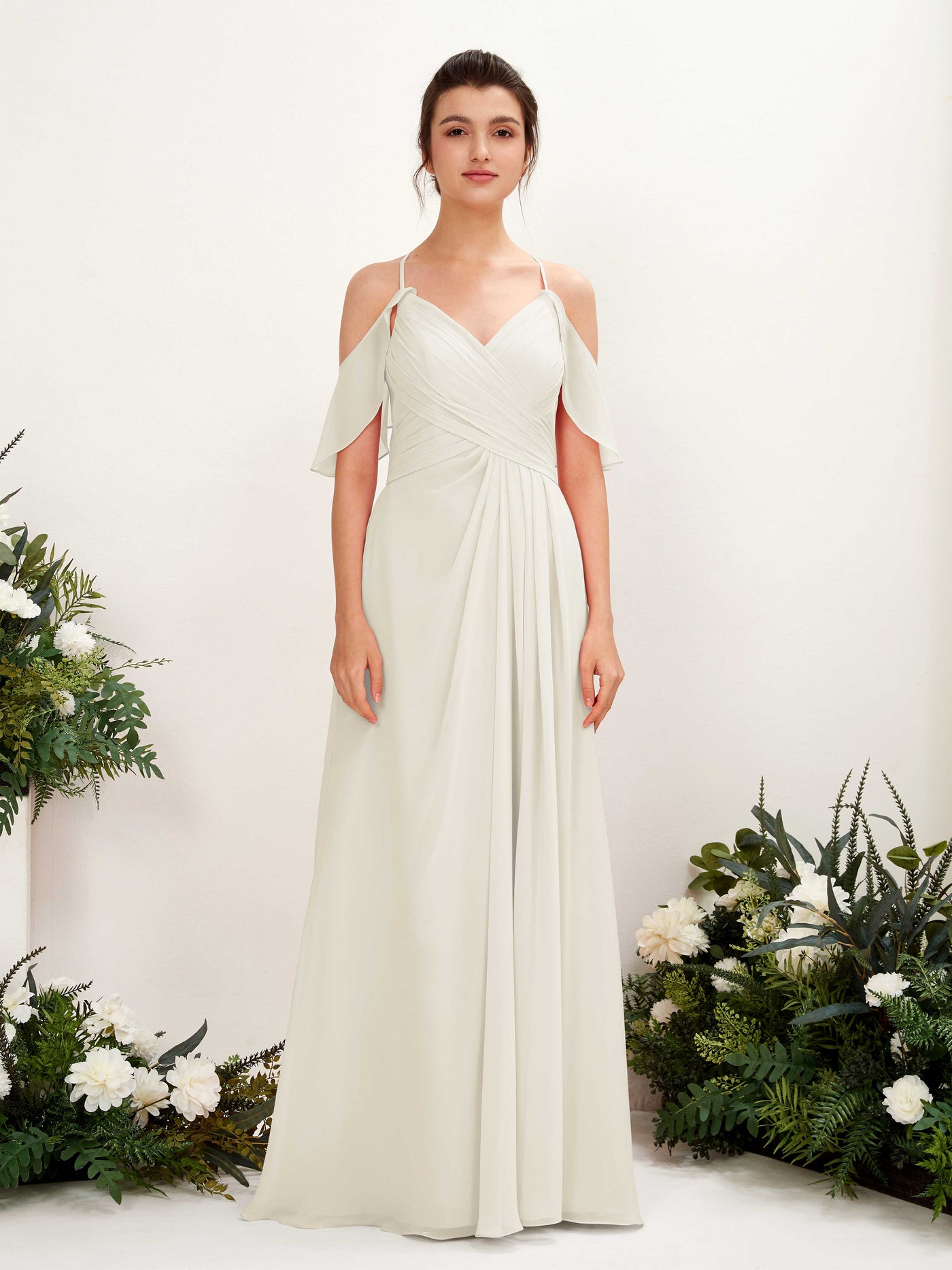 Carlyna Robe Trapèze Épaule Dénudée Longueur ras du sol Robes de demoiselle d'honneur Ivoire #couleur_ivoire