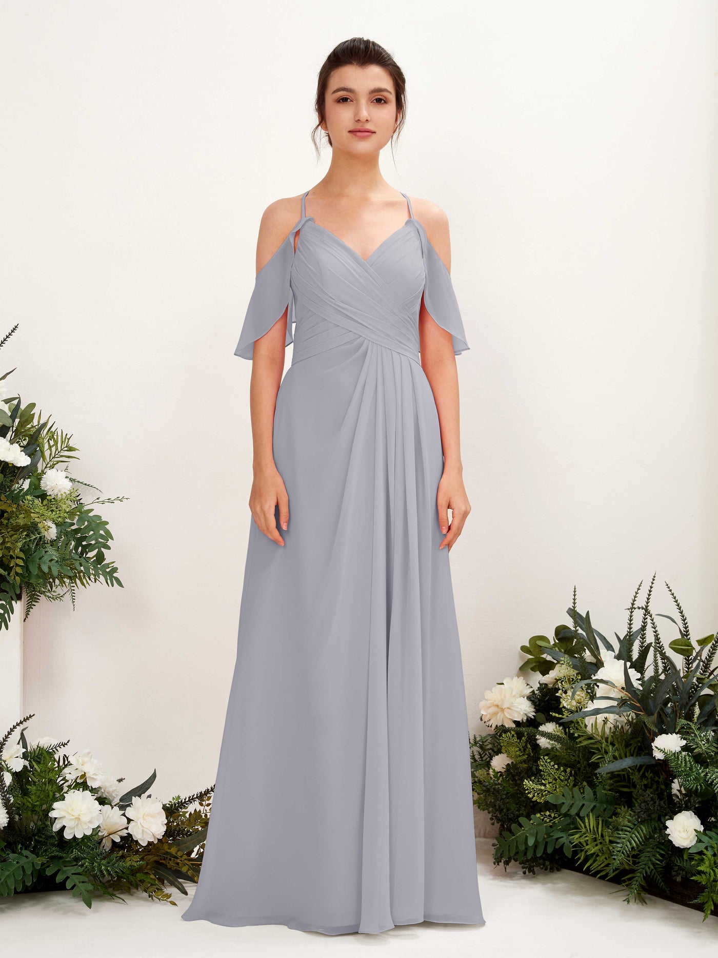 Carlyna Robe Trapèze Épaule Dénudée Longueur ras du sol Robes de demoiselle d'honneur Lavande Poudrée #couleur_lavande-poudr-e