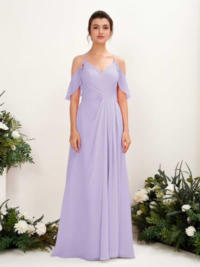 Carlyna Robe Trapèze Épaule Dénudée Longueur ras du sol Robes de demoiselle d'honneur Lilas #couleur_lilas