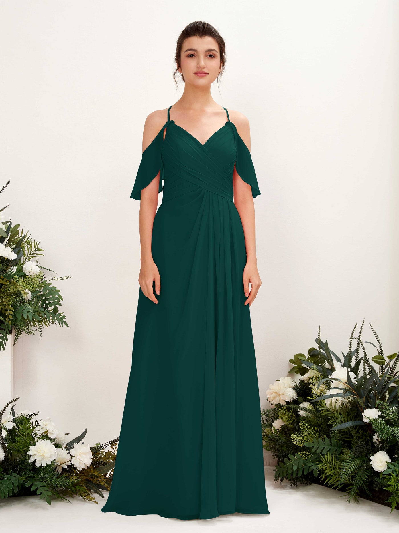 Carlyna Robe Trapèze Épaule Dénudée Longueur ras du sol Robes de demoiselle d'honneur Émeraude Foncé #couleur_meraude-fonc