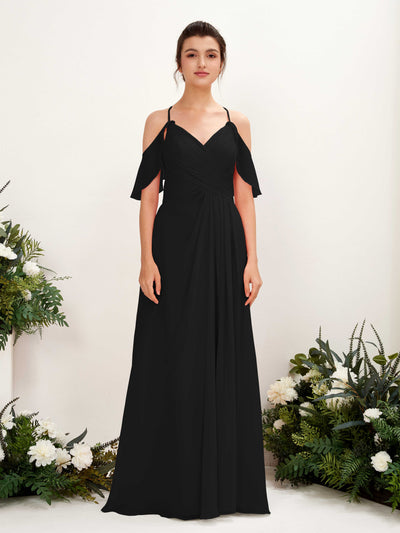 Carlyna Robe Trapèze Épaule Dénudée Longueur ras du sol Robes de demoiselle d'honneur Noir #couleur_noir