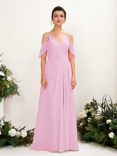 Carlyna Robe Trapèze Épaule Dénudée Longueur ras du sol Robes de demoiselle d'honneur Rose Bonbon #couleur_rose-bonbon