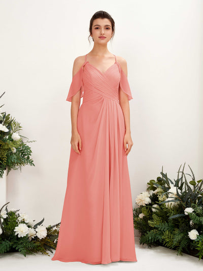 Carlyna Robe Trapèze Épaule Dénudée Longueur ras du sol Robes de demoiselle d'honneur Rose Pêche #couleur_rose-p-che
