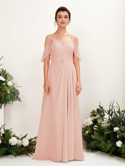 Carlyna Robe Trapèze Épaule Dénudée Longueur ras du sol Robes de demoiselle d'honneur Rose Perle #couleur_rose-perle