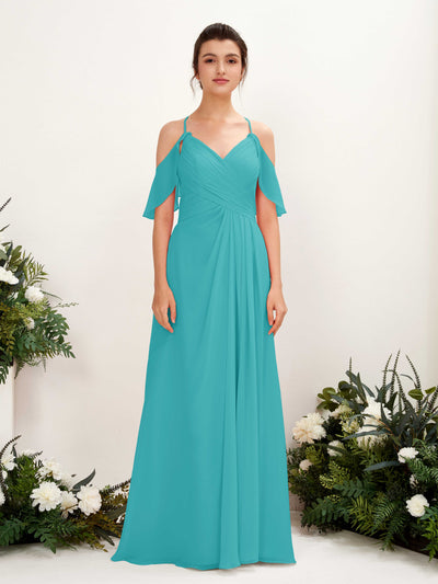 Carlyna Robe Trapèze Épaule Dénudée Longueur ras du sol Robes de demoiselle d'honneur Turquoise #couleur_turquoise