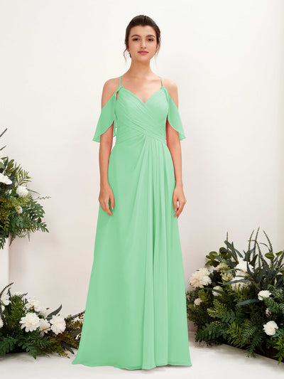 Carlyna Robe Trapèze Épaule Dénudée Longueur ras du sol Robes de demoiselle d'honneur Vert Menthe #couleur_vert-menthe