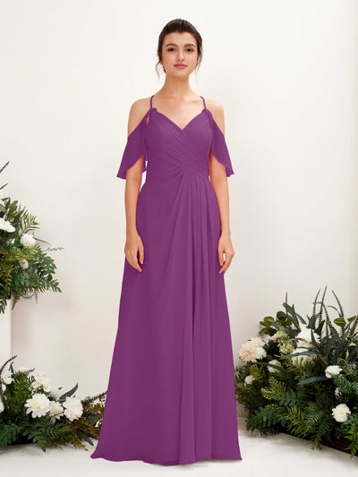 Carlyna Robe Trapèze Épaule Dénudée Longueur ras du sol Robes de demoiselle d'honneur Violet #couleur_violet