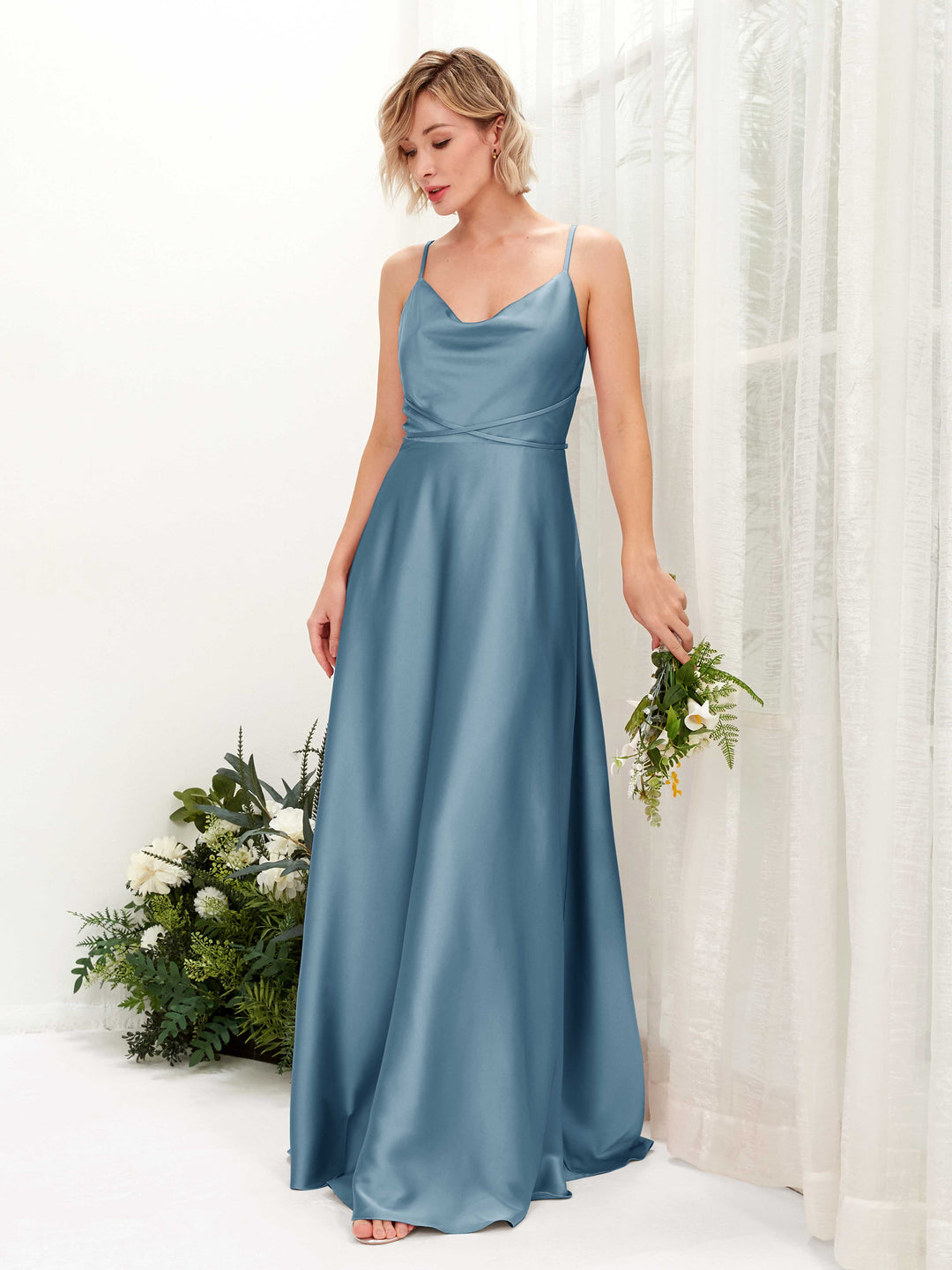 Carlyna Robe Trapèze Longueur Ras du Sol Col Bénitier Robes de Demoiselle d&