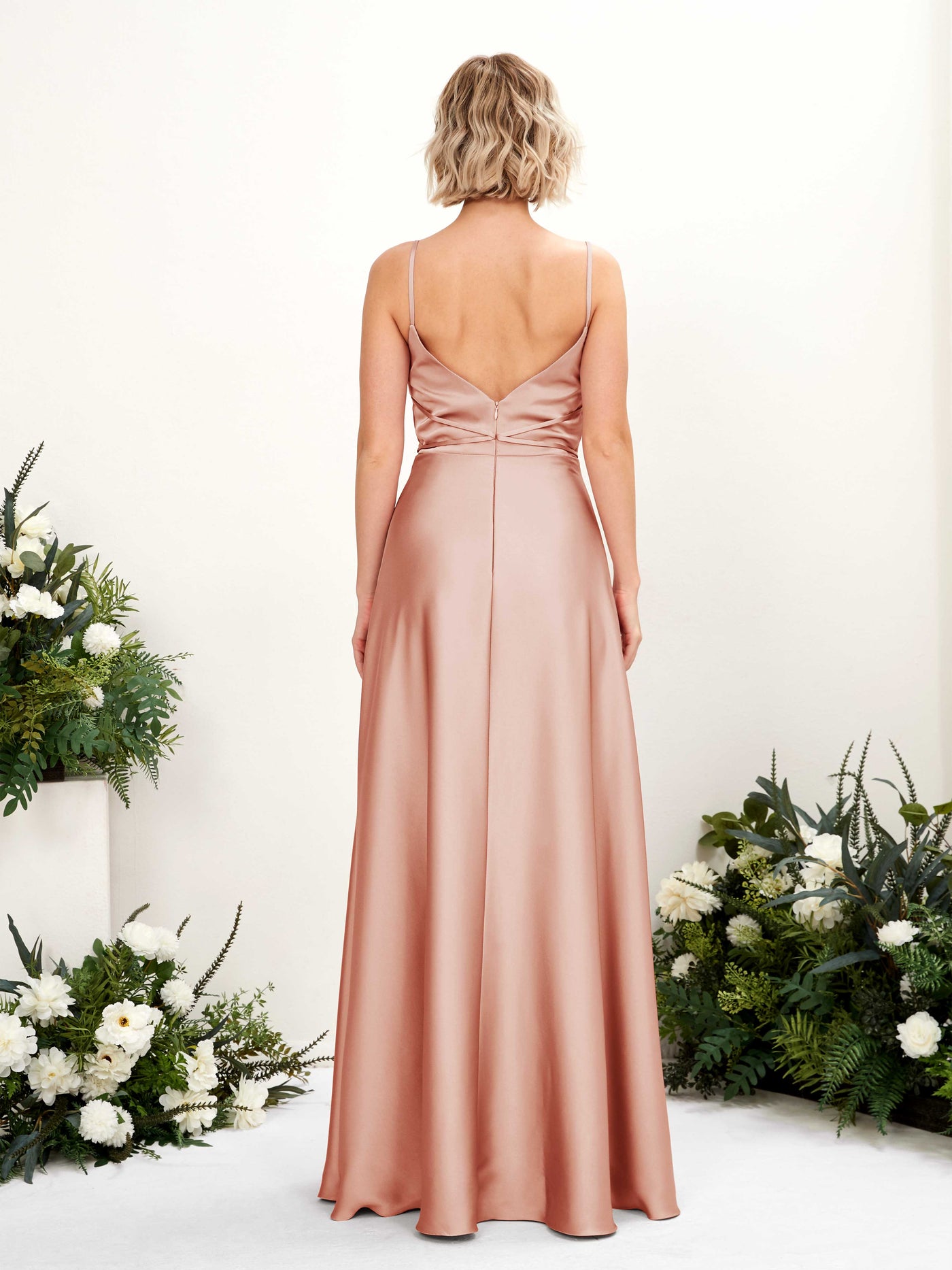 Carlyna Robe Trapèze Longueur Ras du Sol Col Bénitier Robes de Demoiselle d'honneur Cantaloup #couleur_cantaloup