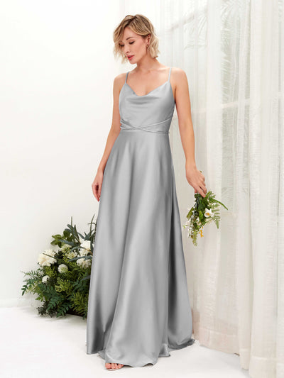 Carlyna Robe Trapèze Longueur Ras du Sol Col Bénitier Robes de Demoiselle d'honneur Gris Boussole #couleur_gris-boussole