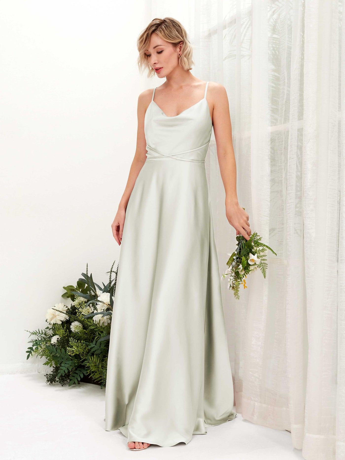 Carlyna Robe Trapèze Longueur Ras du Sol Col Bénitier Robes de Demoiselle d'honneur Ivoire #couleur_ivoire