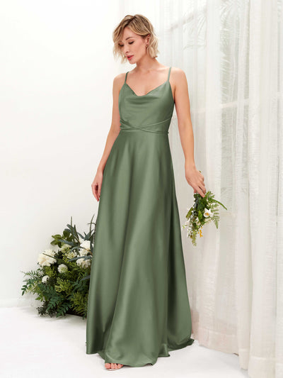 Carlyna Robe Trapèze Longueur Ras du Sol Col Bénitier Robes de Demoiselle d'honneur Olive #couleur_olive