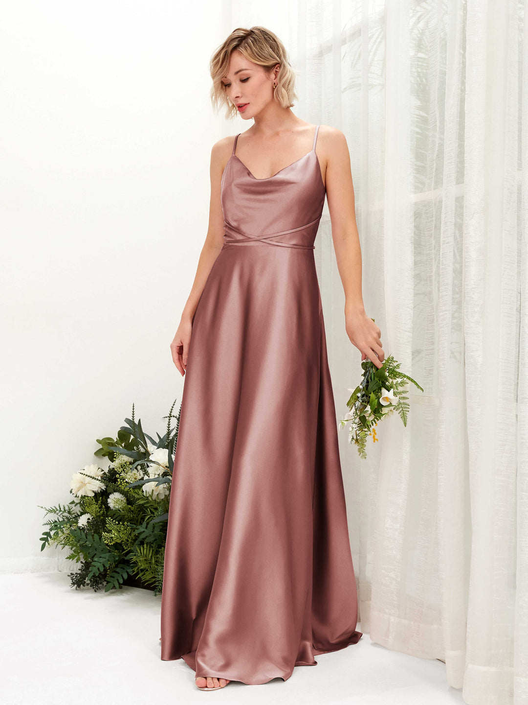Carlyna Robe Trapèze Longueur Ras du Sol Col Bénitier Robes de Demoiselle d&