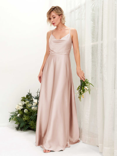 Carlyna Robe Trapèze Longueur Ras du Sol Col Bénitier Robes de Demoiselle d'honneur Rose Perle #couleur_rose-perle