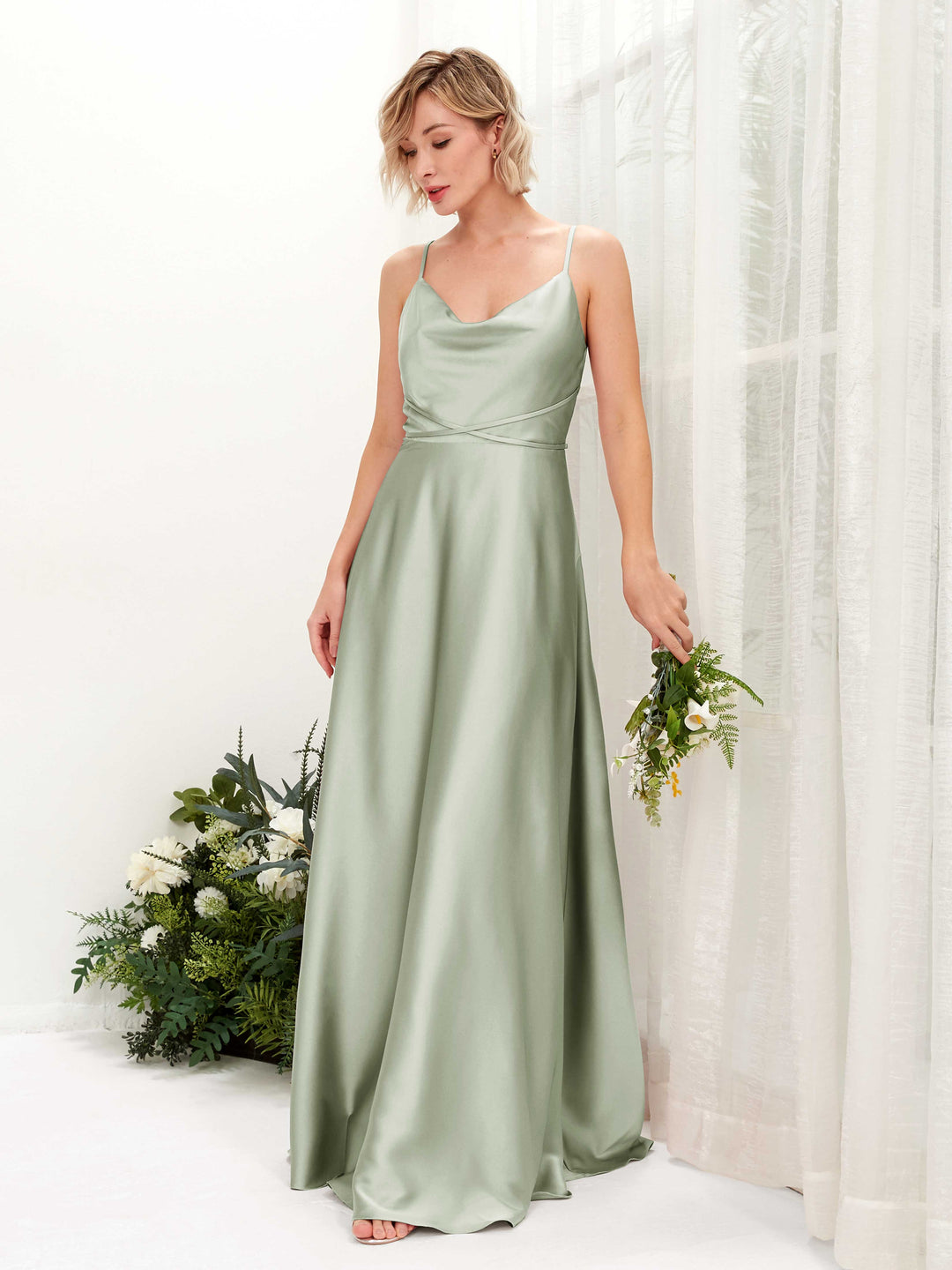 Carlyna Robe Trapèze Longueur Ras du Sol Col Bénitier Robes de Demoiselle d&