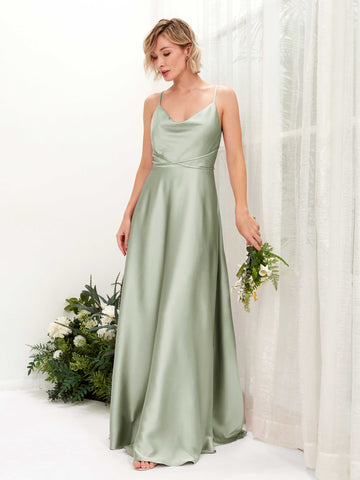 Carlyna Robe Trapèze Longueur Ras du Sol Col Bénitier Robes de Demoiselle d'honneur Vert Sauge Foncé #couleur_vert-sauge-fonc