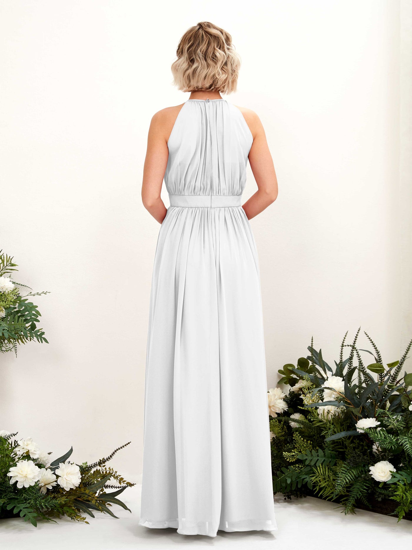 Carlyna Robe Trapèze Longueur ras du sol Col rond Mousseline Robes de demoiselle d'honneur Blanc #couleur_blanc