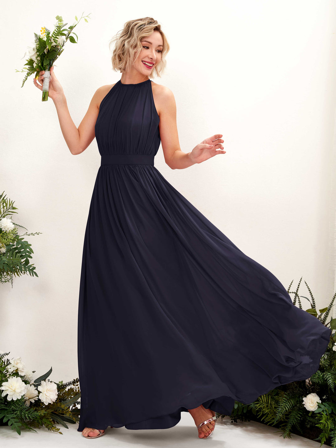 Carlyna Robe Trapèze Longueur ras du sol Col rond Mousseline Robes de demoiselle d&