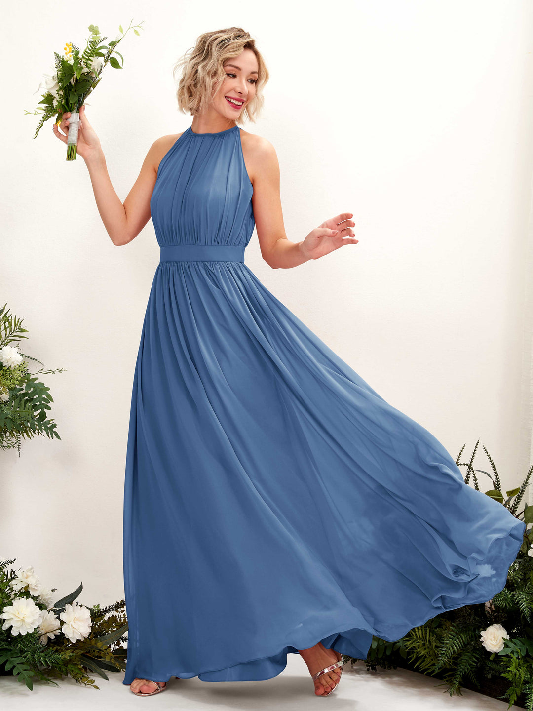 Carlyna Robe Trapèze Longueur ras du sol Col rond Mousseline Robes de demoiselle d&