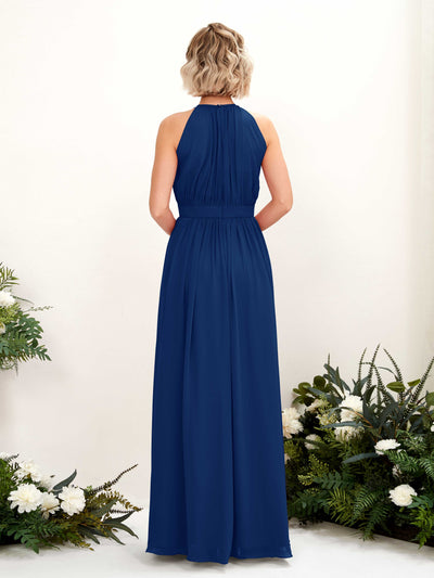 Carlyna Robe Trapèze Longueur ras du sol Col rond Mousseline Robes de demoiselle d'honneur Bleu Roi #couleur_bleu-roi