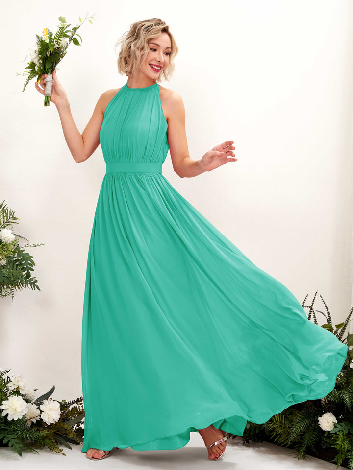 Carlyna Robe Trapèze Longueur ras du sol Col rond Mousseline Robes de demoiselle d&