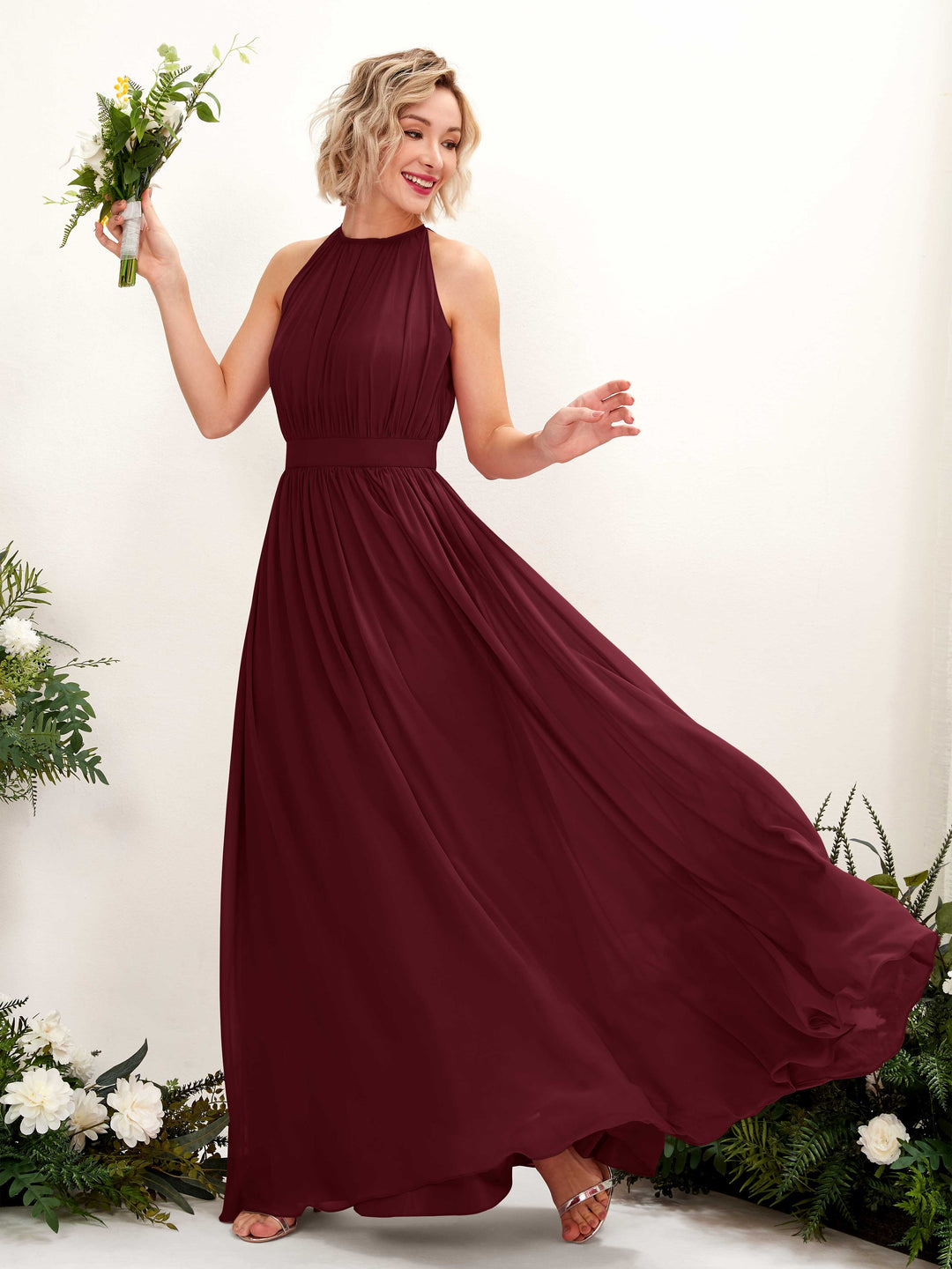 Carlyna Robe Trapèze Longueur ras du sol Col rond Mousseline Robes de demoiselle d&