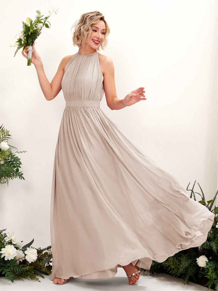 Carlyna Robe Trapèze Longueur ras du sol Col rond Mousseline Robes de demoiselle d&