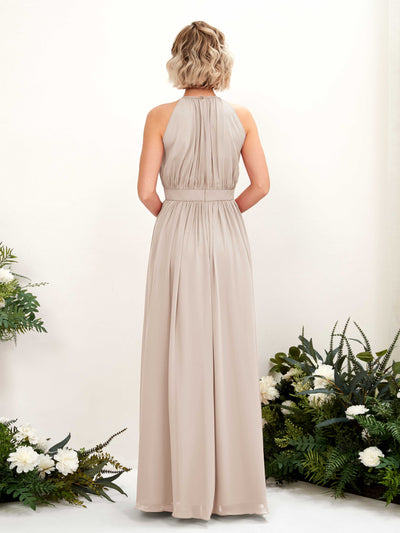 Carlyna Robe Trapèze Longueur ras du sol Col rond Mousseline Robes de demoiselle d'honneur Champagne #couleur_champagne