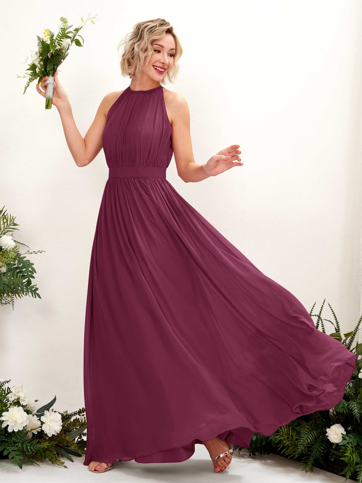 Carlyna Robe Trapèze Longueur ras du sol Col rond Mousseline Robes de demoiselle d&