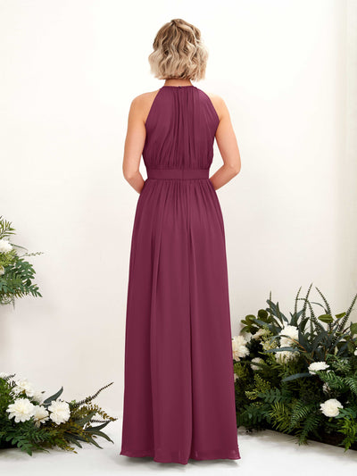 Carlyna Robe Trapèze Longueur ras du sol Col rond Mousseline Robes de demoiselle d'honneur Chianti #couleur_chianti