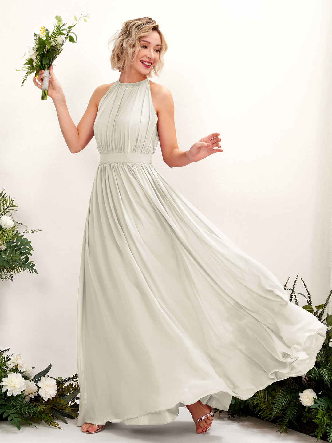 Carlyna Robe Trapèze Longueur ras du sol Col rond Mousseline Robes de demoiselle d&