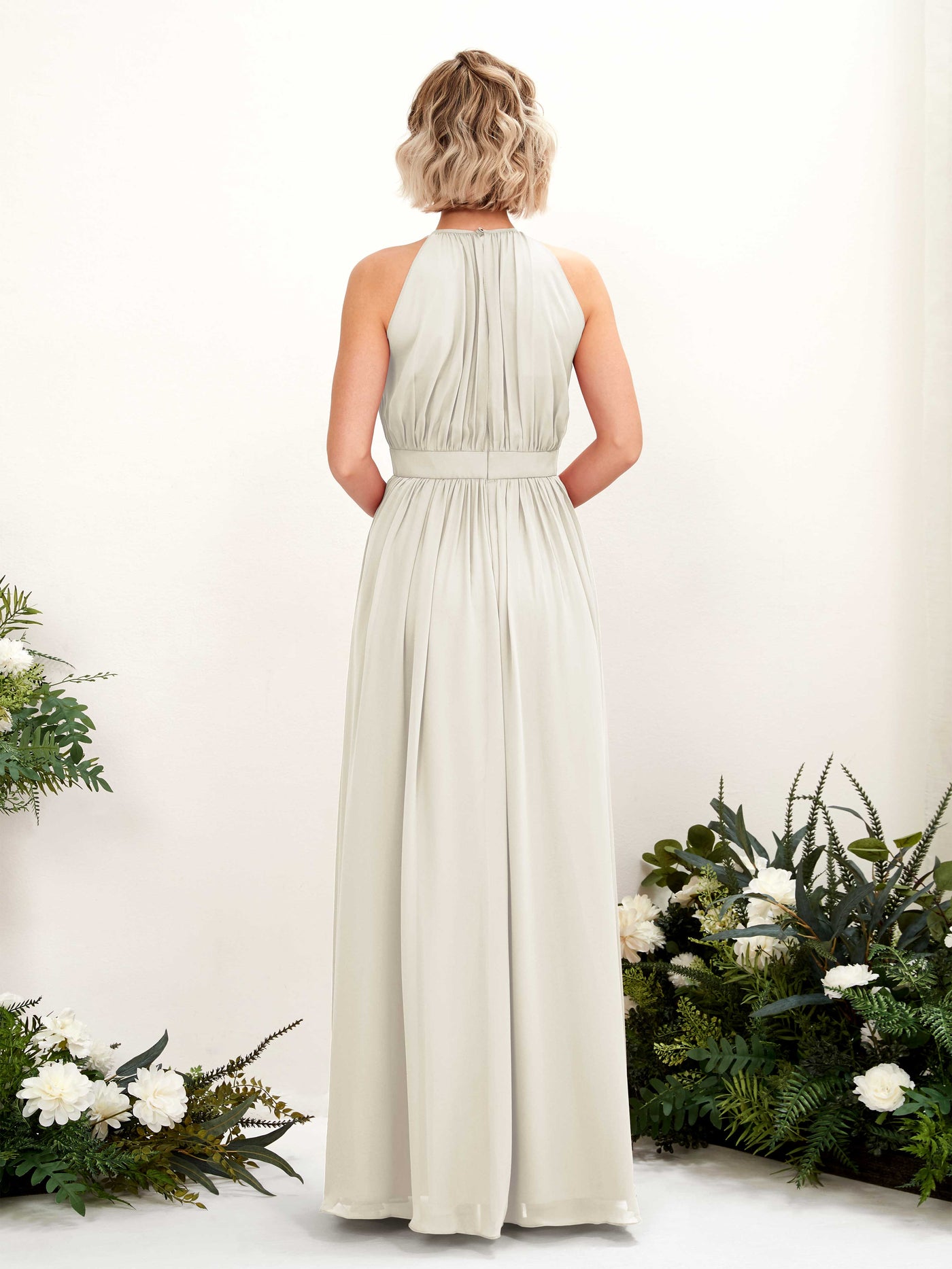 Carlyna Robe Trapèze Longueur ras du sol Col rond Mousseline Robes de demoiselle d'honneur Ivoire #couleur_ivoire