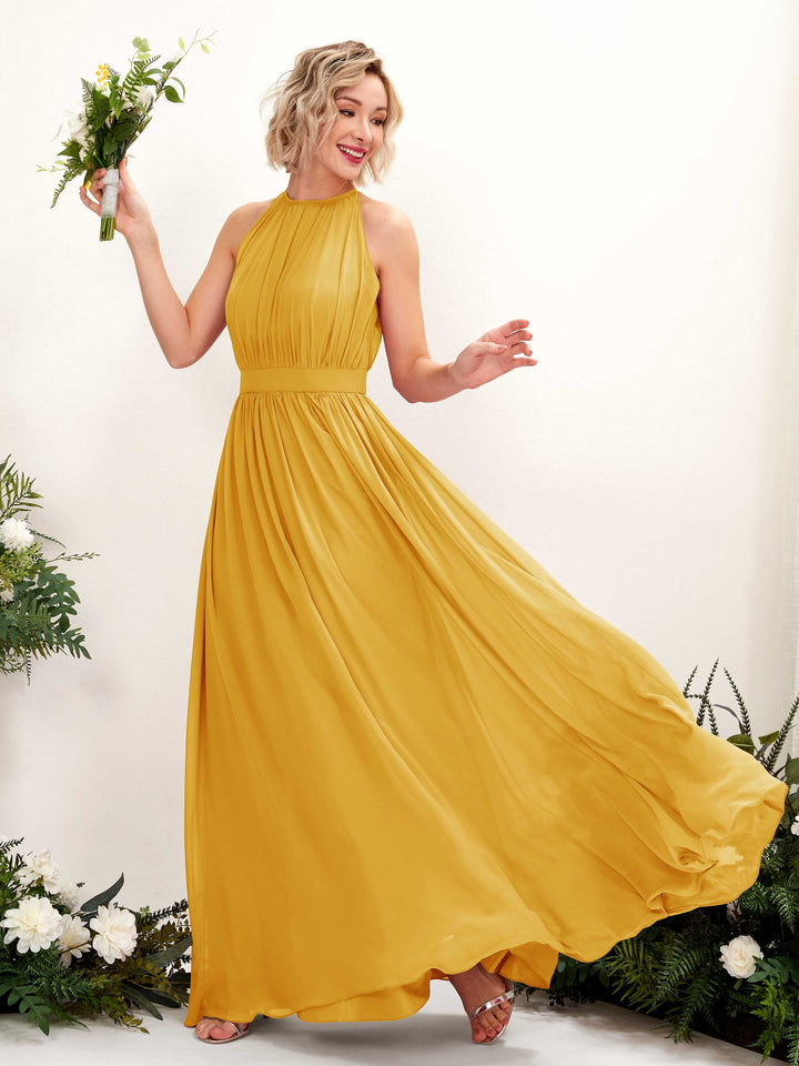 Carlyna Robe Trapèze Longueur ras du sol Col rond Mousseline Robes de demoiselle d&