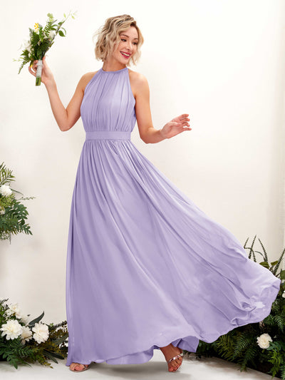 Carlyna Robe Trapèze Longueur ras du sol Col rond Mousseline Robes de demoiselle d'honneur Lilas #couleur_lilas