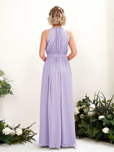Carlyna Robe Trapèze Longueur ras du sol Col rond Mousseline Robes de demoiselle d'honneur Lilas #couleur_lilas