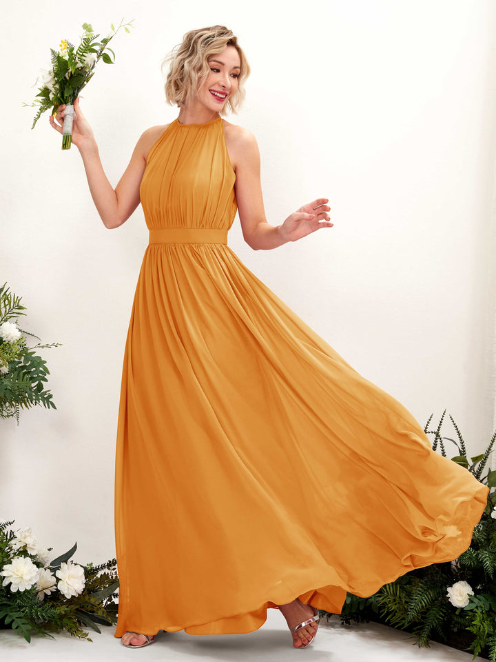 Carlyna Robe Trapèze Longueur ras du sol Col rond Mousseline Robes de demoiselle d&