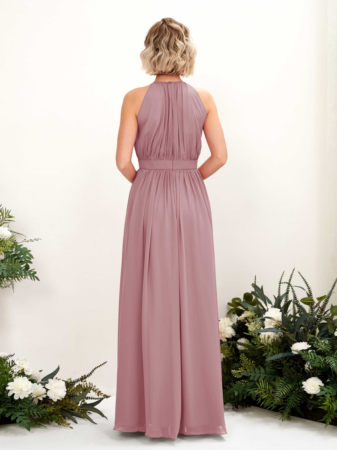Carlyna Robe Trapèze Longueur ras du sol Col rond Mousseline Robes de demoiselle d'honneur Mauve Vintage #couleur_mauve-vintage