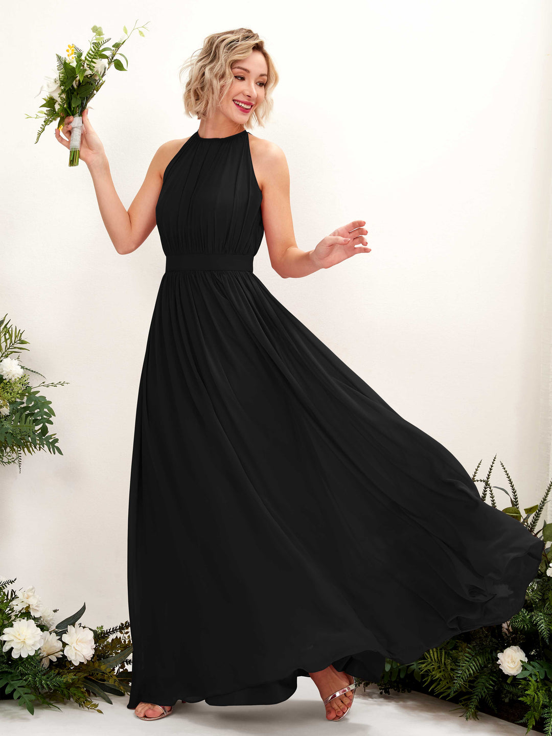Carlyna Robe Trapèze Longueur ras du sol Col rond Mousseline Robes de demoiselle d&