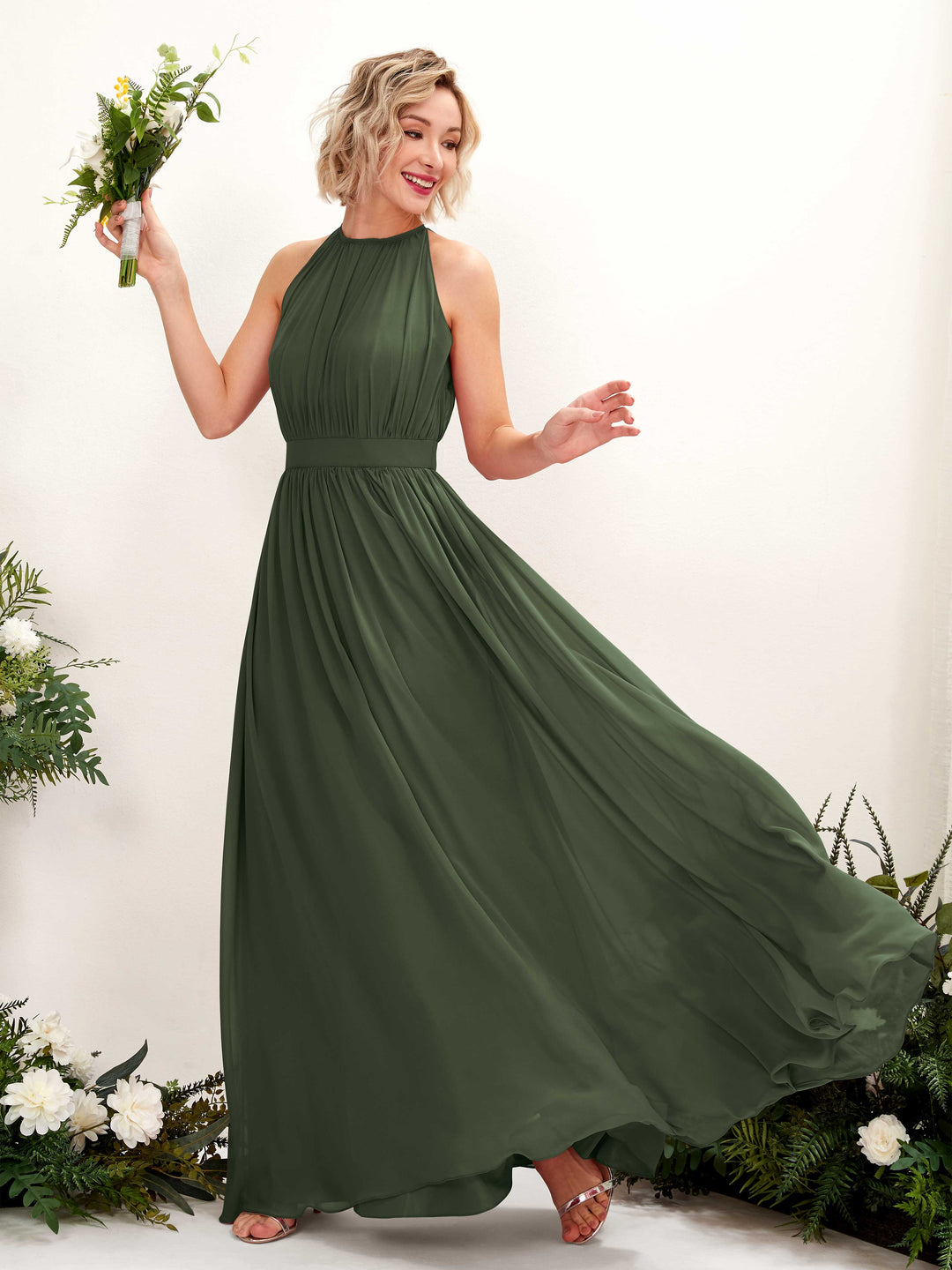Carlyna Robe Trapèze Longueur ras du sol Col rond Mousseline Robes de demoiselle d&