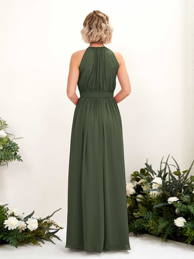 Carlyna Robe Trapèze Longueur ras du sol Col rond Mousseline Robes de demoiselle d'honneur Olive Martini #couleur_olive-martini