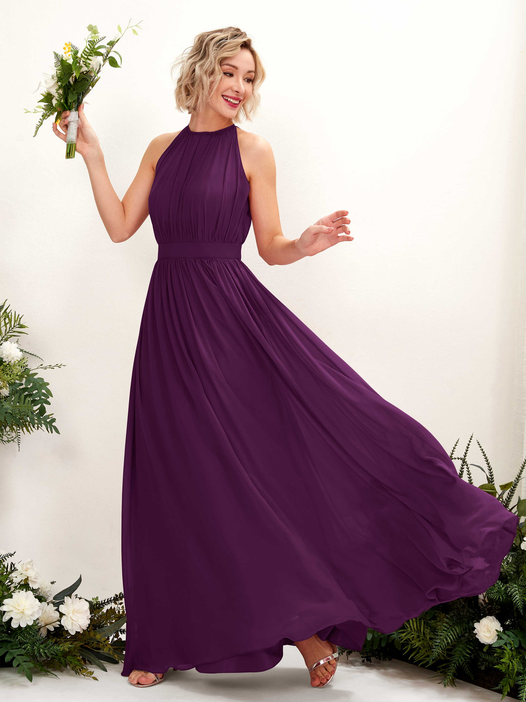 Carlyna Robe Trapèze Longueur ras du sol Col rond Mousseline Robes de demoiselle d&