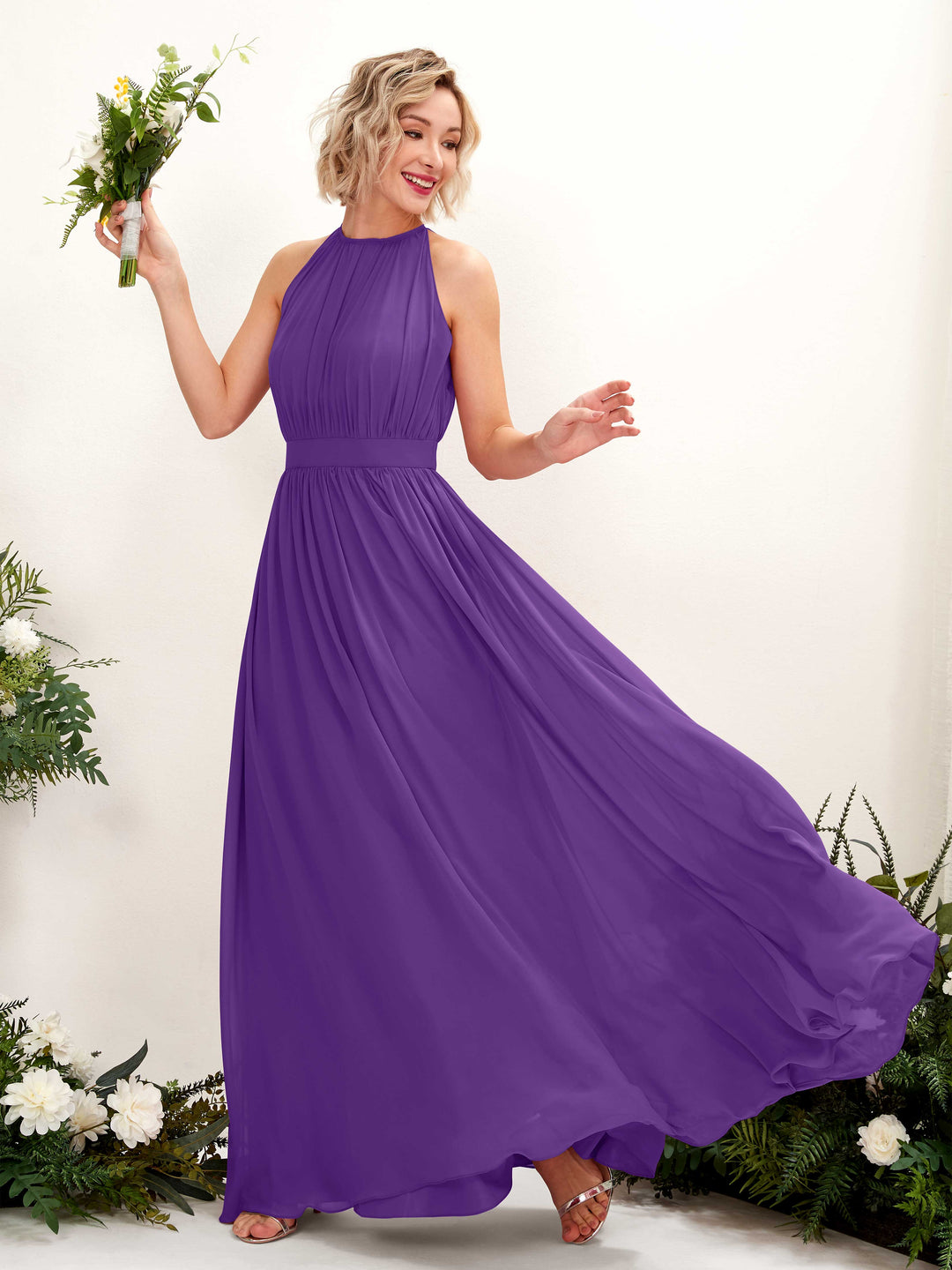 Carlyna Robe Trapèze Longueur ras du sol Col rond Mousseline Robes de demoiselle d&